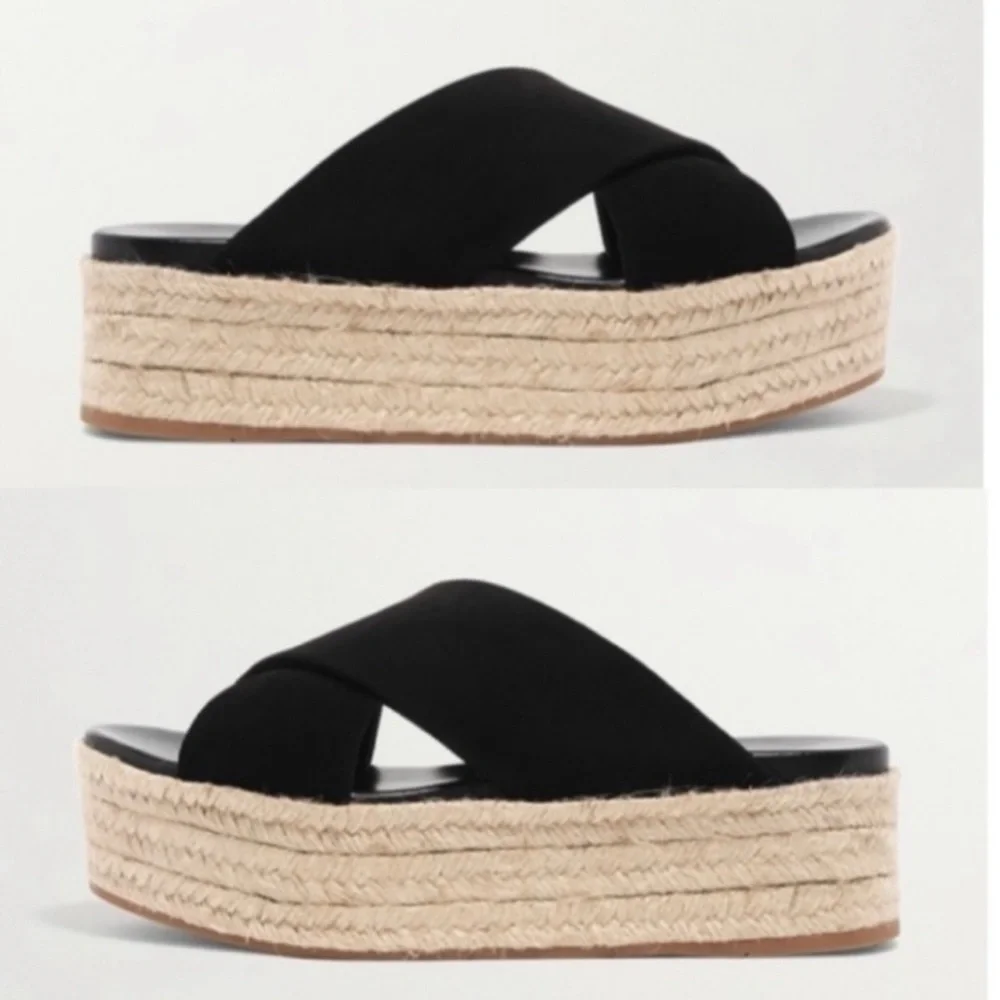 MIU MIU Suede Espadrille Platform Slip on Slides Sandals Black size 8 NEW